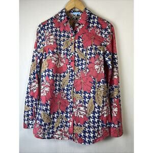 J. McLaughlin Women's Button Up Floral Houndstooth Long Sleeve Shirt Size Small